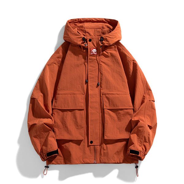 Windproof Waterproof Hooded Jacket Loose Fit Outdoor Work Style