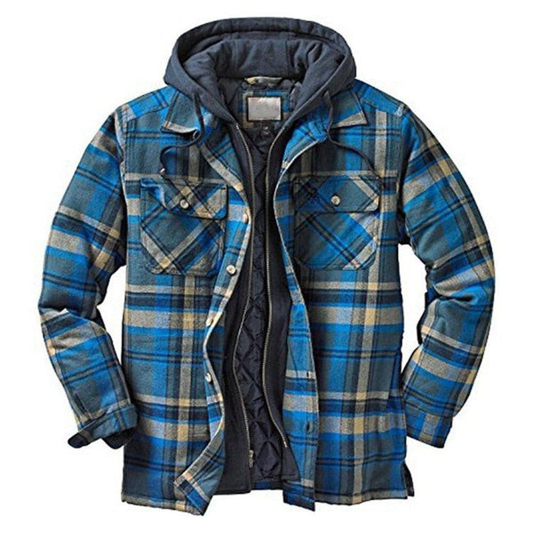 Men’s Plaid Hooded Jacket Autumn Winter Casual Long Sleeve Shirt